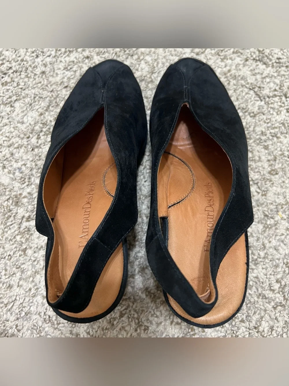L’Amour Des Pieds Odetta Black Leather Suede Peep-Toe Platform Sandals Size 8.5